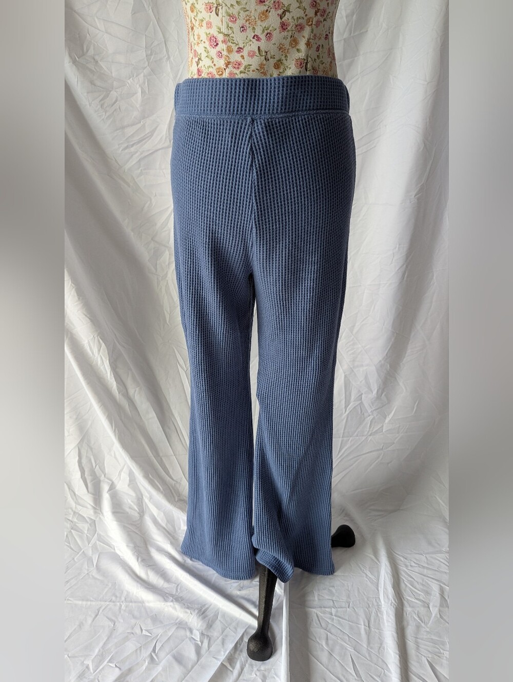Aerie Blue Waffle Knit Wide-Leg Lounge Pants Size Large